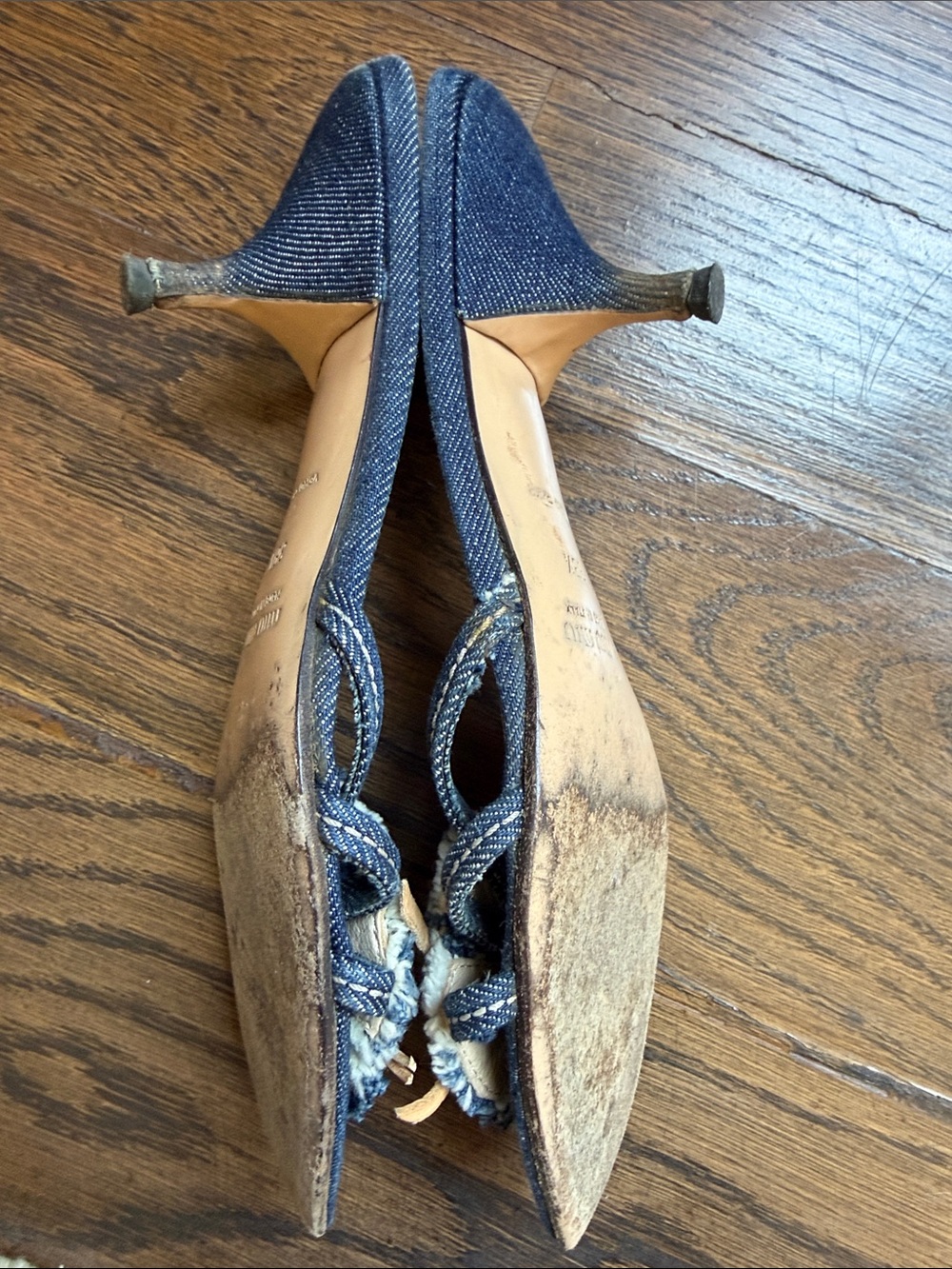 MIU MIU Vintage Y2K Blue Denim Slide Mules Floral Accent Kitten Heel Sz 38.5 - Picture 7 of 10